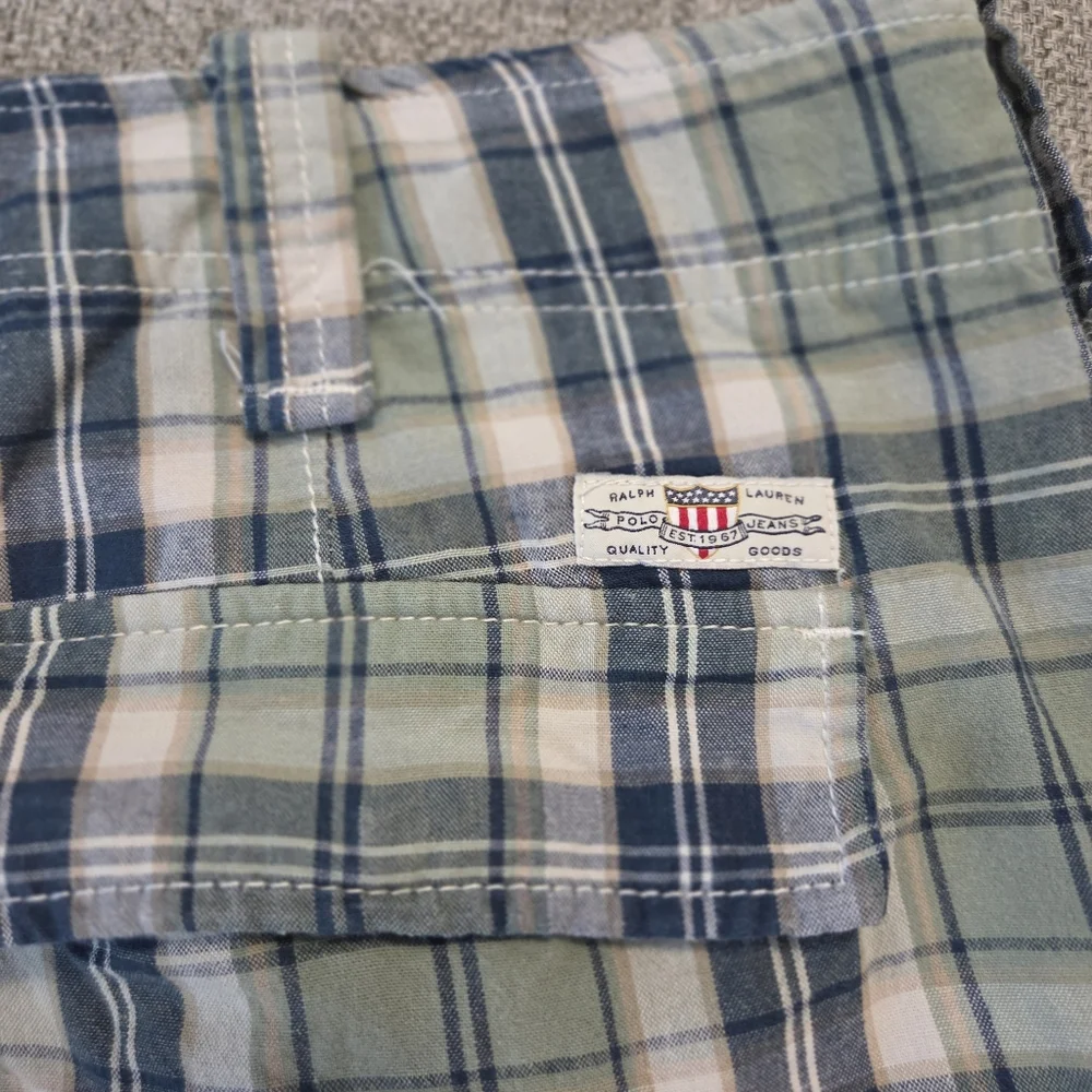 VTG Polo Jeans Company Ralph Lauren Green & Blue Plaid Cargo Shorts 40x11